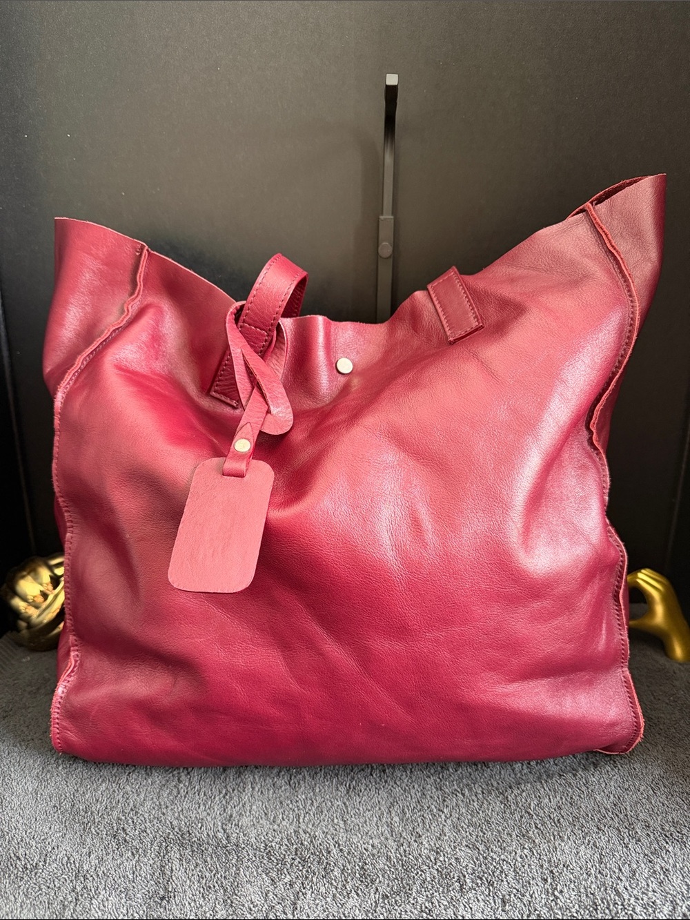 Soft Leather Tote Bag in Wine Red - Women's Everyday Tote